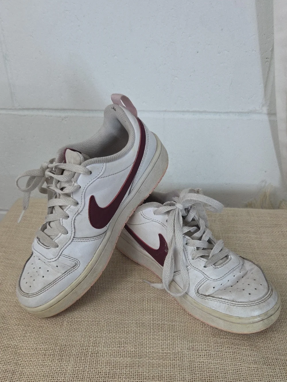 Nike Court Borough Low-Top Sneakers White with Maroon Swoosh 4.5Y